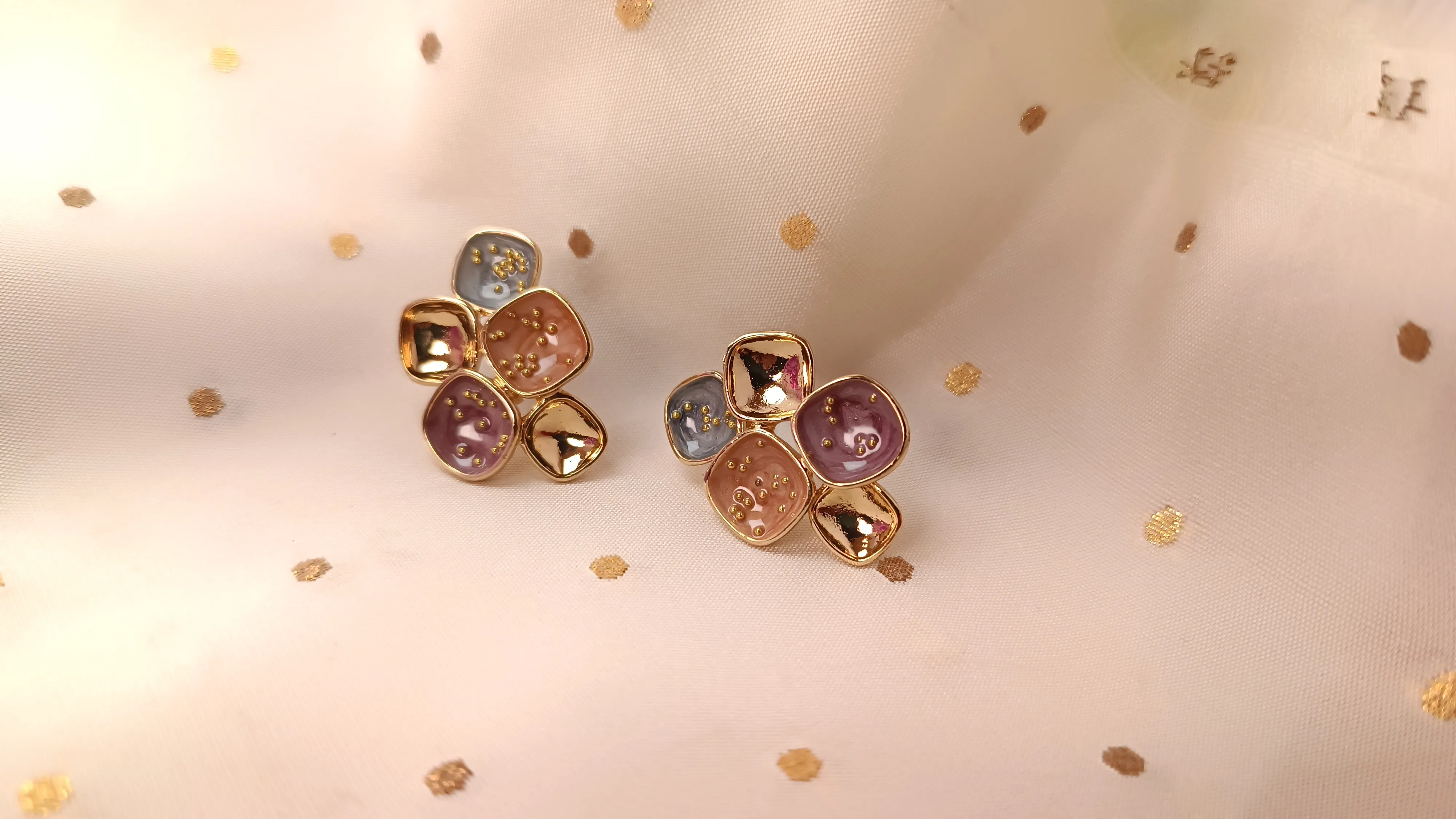 Molten Gold Crescent Hoop Earrings with Pearl Studs – Geometric Organic Drop Earrings